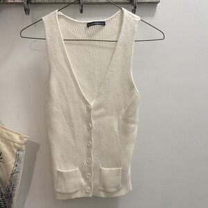 Brandy Melville Cream Ribbed Knit Sleeveless Cardigan Vest